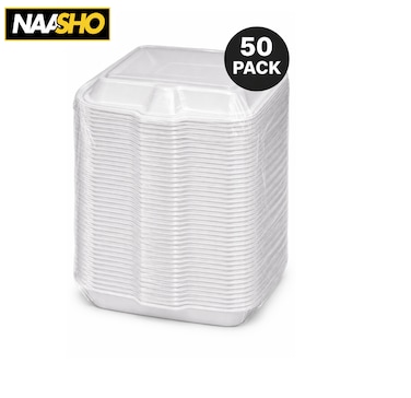 علب ناشو المكونة من 50 قطع من الفوم للاستخدام مرة واحدة، حاويات متينة لتغليف الطعام الصديق للبيئة