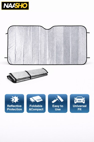 واقي شمسي قابل للطي للزجاج الأمامي للسيارة - واقي شمسي معدني عاكس للنافذة الأمامية للسيارة - غطاء واقي شمسي داخلي للحماية من الأشعة فوق البنفسجية والحرارة
