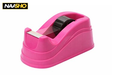 موزع شريط لاصق شديد التحمل - حامل شريط لاصق وردي اللون يُوضع على سطح المكتب بقاعدة مانعة للانزلاق، سهل القطع بيد واحدة، موزع شريط لاصق متين للمكتب والمنزل والمدرسة والتغليف