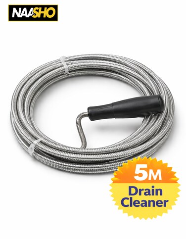 أداة تنظيف بالوعات بطول 5 أمتار - مثقاب مرن بمقبض، أداة تنظيف أنابيب شديدة التحمل للأحواض والحمامات والمطابخ.