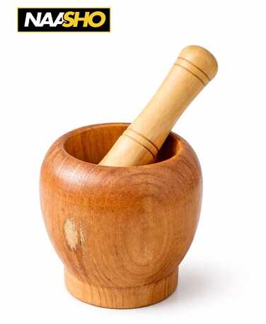 طقم هاون ومدقة خشبي - مطحنة توابل طبيعية للأعشاب والثوم والفلفل والبهارات - وعاء طحن خشبي صلب للمطبخ