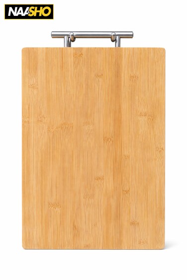 لوح تقطيع من الخيزران 40×30 سم بمقبض من الفولاذ المقاوم للصدأ - لوح تقطيع خشبي متين للمطبخ