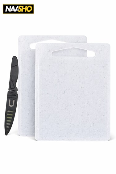 طقم ألواح تقطيع بتصميم جرانيت مع سكين - لوحان للتقطيع مع سكين متعدد الاستخدامات، ألواح تحضير مطبخ متينة وغير قابلة للانزلاق