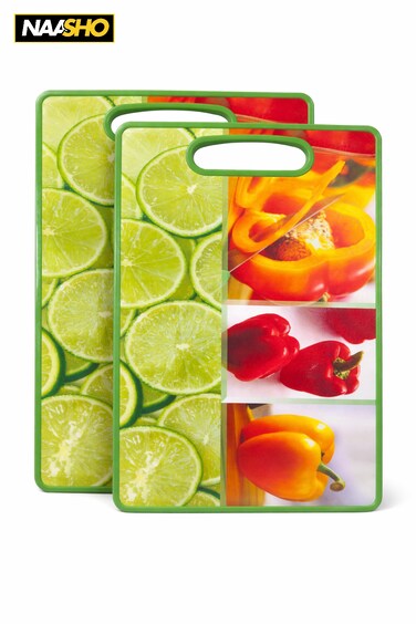 عبوة من لوحين تقطيع بلاستيكيين مطبوعين - ألواح تقطيع مطبخ مانعة للانزلاق بتصميم فواكه، متينة وسهلة التنظيف
