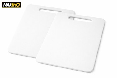 عبوة من لوحين تقطيع بلاستيكيين أبيضين - لوح تقطيع واحد بمقبض، لوح تحضير طعام متين وصحي - 440x270x10mm
