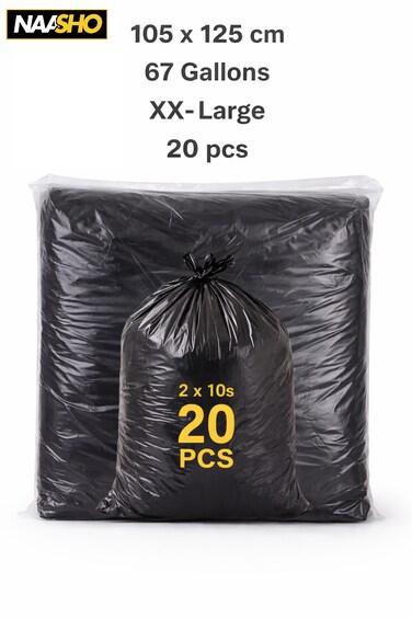 أكياس قمامة كبيرة جدًا 105×125 سم (67 جالونًا) - أكياس قمامة شديدة التحمل، 20 كيسًا أسودًا قويًا للنفايات