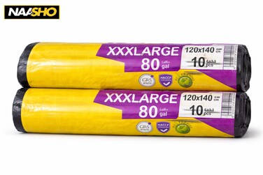 أكياس قمامة كبيرة جدًا 120×140 سم (80 جالونًا) - أكياس قمامة شديدة التحمل، 20 قطعة من أكياس النفايات السوداء القوية (لفّتان)