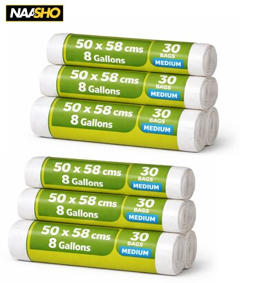 أكياس قمامة متوسطة الحجم 50×58 سم (8 جالونات) - 8 لفات (30 كيسًا في كل لفة)، أكياس قمامة قوية ومتينة للمنزل والمطبخ
