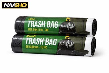 أكياس قمامة سوداء 80×110 سم (55 جالونًا) - أكياس قمامة شديدة التحمل، 15 قطعة من أكياس النفايات القوية والمانعة للتسرب
