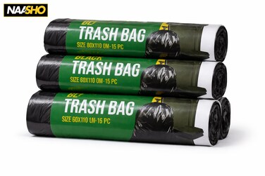 ٨ لفات من أكياس القمامة السوداء ٨٠×١١٠ سم (٥٥ جالونًا) - أكياس قمامة شفافة للغاية، ١٥ قطعة، أكياس نفايات فارغة ومانعة للتسرب
