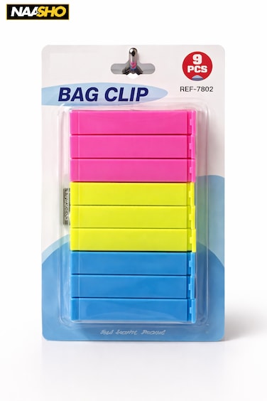 مجموعة مشابك أكياس ملونة (9 قطع) - مشابك بلاستيكية قوية لإغلاق أكياس الطعام، مناسبة للوجبات الخفيفة ورقائق البطاطس وأكياس التخزين
