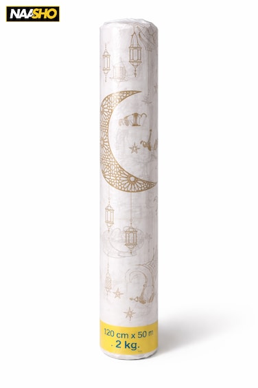 لفة غطاء طاولة للاستخدام مرة واحدة، وزن 2 كجم (120 سم × 50 م) - تصميم سحور رمضاني فاخر مطبوع، لفة ملاءات طاولة متينة للحفلات والمناسبات
