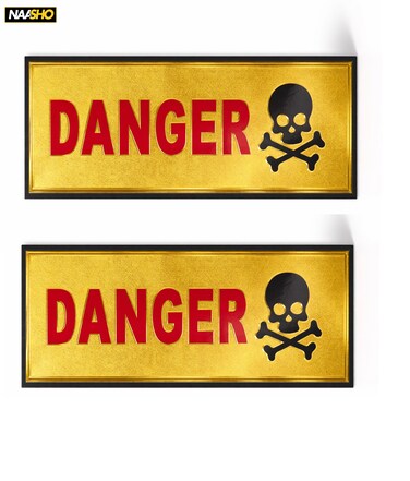 عبوة من ملصقين تحذيريين للجدران - علامة أمان ذهبية اللون مع رمز جمجمة، ملصق أمان مزخرف بنص أحمر غامق للمنزل والمكتب ومكان العمل
