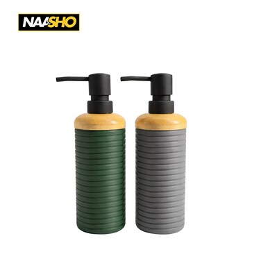 عبوة من قطعتين من موزعات الصابون الفاخرة بغطاء من الخيزران - زجاجة غسول يدين عصرية قابلة لإعادة التعبئة، متينة وأنيقة، مناسبة لتزيين المطبخ والحمام وغرفة الغسيل
