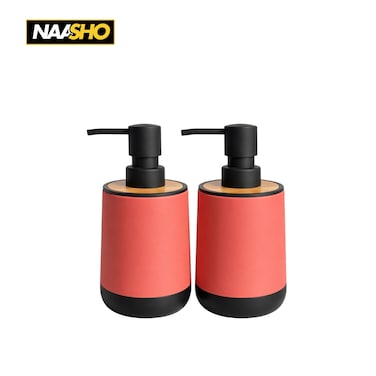 عبوة من قطعتين من موزعات الصابون الفاخرة بغطاء من الخيزران - زجاجة غسول يدين عصرية قابلة لإعادة التعبئة، متينة وأنيقة، مناسبة لتزيين المطبخ والحمام وغرفة الغسيل
