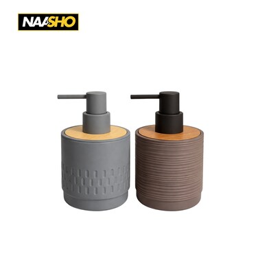عبوة من قطعتين من موزعات الصابون الفاخرة بغطاء من الخيزران - زجاجة غسول يدين عصرية قابلة لإعادة التعبئة، متينة وأنيقة، مناسبة لتزيين المطبخ والحمام وغرفة الغسيل
