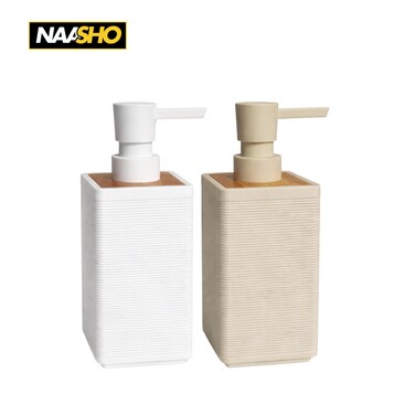 عبوة من قطعتين من موزعات الصابون الفاخرة بغطاء من الخيزران - زجاجة غسول يدين عصرية قابلة لإعادة التعبئة، متينة وأنيقة، مناسبة لتزيين المطبخ والحمام وغرفة الغسيل
