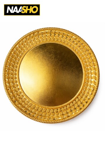 طبق تقديم فاخر مطلي بالذهب، قطره 25 سم (10 بوصات) - طبق تقديم مزخرف بحافة مزخرفة، ديكور أنيق لطاولة الطعام لحفلات الزفاف والمناسبات والحفلات.
