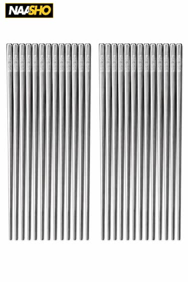 طقم عيدان طعام من الفولاذ المقاوم للصدأ، 20 قطعة - عيدان معدنية قابلة لإعادة الاستخدام، تصميم متين مانع للانزلاق، مثالية للسوشي والنودلز والمأكولات الآسيوية
