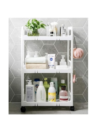 QIAODIREN Movable Vertical Shelf, Gray Roller Vertical Shelf, Multi-Layer Storage Rack for Kitchen, Restaurant, Bathroom and Narrow Space (3-layer)