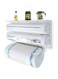 DONDA Triple Paper Dispenser for Kitchen  Paper Dispenser Wall Mounted  Tissue Paper Roll Holder  4 in1 Foil Cling Film Tissue Paper Roll Holder with Spice Rack for Kitchen (Plastic,White)