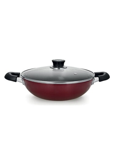 Wok Pan With Lid Red 30cm