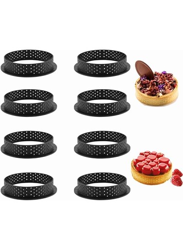 MAKINGTEC 8 Piece Tart Ring Mold, Cake Baking Tool, Cake Round Cutter for Kitchen Restaurant Baking Muffin Mousse Ring Cake French Dessert