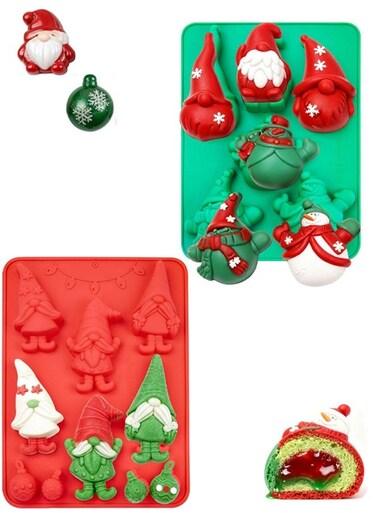Silicone Mold for Baking 2 Pack, 3D Christmas Gnome Candy Chocolate Molds Holiday Mini Pie Mould with Christmas Bell Shape for Mini Cakes, Handmade Soap, Chocolate, Jello, Candy and Candles