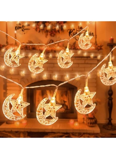 Yoawllty Star Moon Ramadan Lights, 10M 80LED Ramadan Decorations for Home, Extendable for Indoor, Outdoor, Party, Tree, Garden Ramadan Lights Hanging