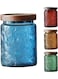 Glass Jar, Sunflower Storage Jar, 23.7 FL OZ Glass Jar with Solid Wood Lid, Glass Food Storage Canister for Kitchen, Laundry Detergent, Coffee, Candy Jar Cute Jar (Blue)