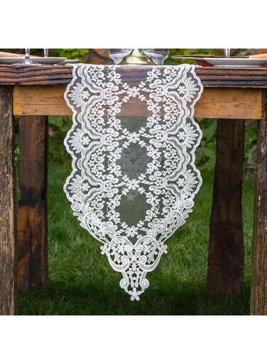 ARTABLE Rectangle Table Runner Lace Macrame Embroidered Table Runners with Exquisite Vintage Shabby Chic for Holiday Wedding Long Dinner Tables (White, 12 x 48 Inch)