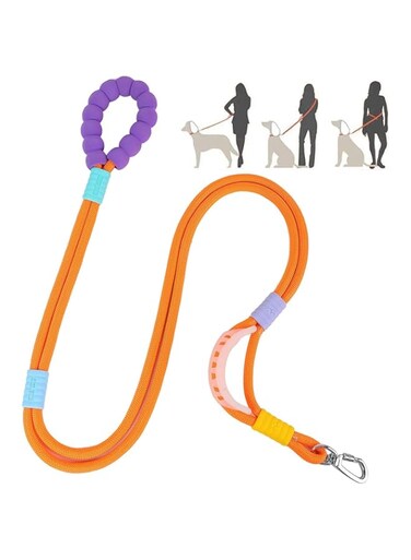 5 FT Versatile Crossbody Heavy Duty Dog Leash, Double Handle with Comfortable Padded Handle, Perfect for Walking, Running, Hiking, Lockable Metal Clip, for Small, Medium, Large Dogs (Orange)