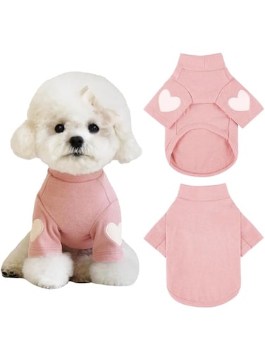 Yaopelky Dog Sweatshirt for Small Medium Dogs Warm Pet T Shirt Dog Clothes with Heart Print Cat Puppy Outfit Doggie Sweatshirts for Teddy,Chihuahua Schnauzer (Pink, Medium)