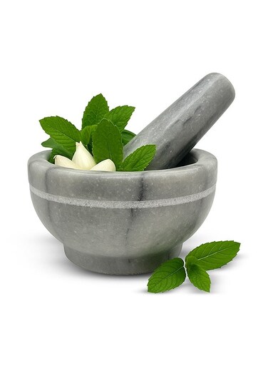 Natural Marble Mortar &amp; Pestle &acirc;&euro;&ldquo; Large 395 ml (1.75 Cups), 15 cm Bowl with 15 cm Pestle, Heavy Stone Grinder for Spices, Herbs, Pesto &amp; Guacamole, Durable &amp; Non-Porous