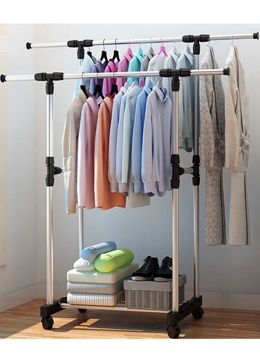 POLE Stainless Steel Foldable Clothes and Garment Hanging Rack Double Drying Stand with Wheels