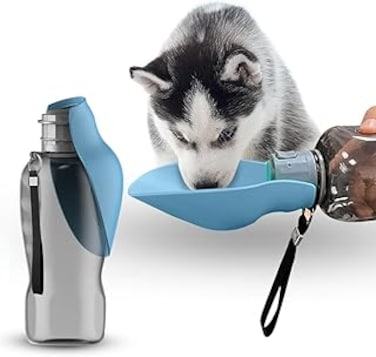 AMERTEER Portable Dog Water Bottle Dispenser   Pet Travel Water Bowl Attached No Spill For Walking   Hiking Gear Puppy Accessories, Collapsible, Camping, Refillable Supplies, Filtered - Flip Cover