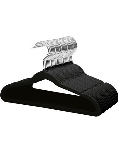 20Pcs Non Slip Felt Hangers Space Saving Clothes Hanger Velvet Hanger Heavy Duty Adult Hanger For Coat, Suit - Black