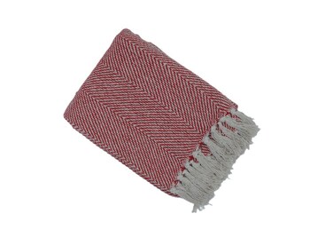 130 x 160 cm Cotton Herringbone Throw Blanket in Red for Couch, 400GSM Soft Decorative Tassel Fringe Sofa Cover and Boho Bed Runner