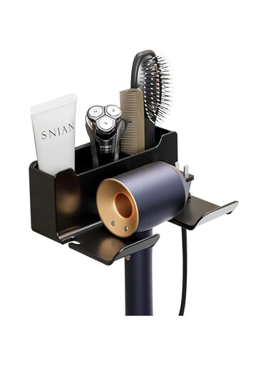 Little World Hair Dryer Holder - Bathroom Organizer Hair Dryer Holder Wall Mounted Hair Styling Tools Organizer Hair Dryer Dolder Cabinet Door Blow Rack for Hair Dryer Stand with Plug Hook Black