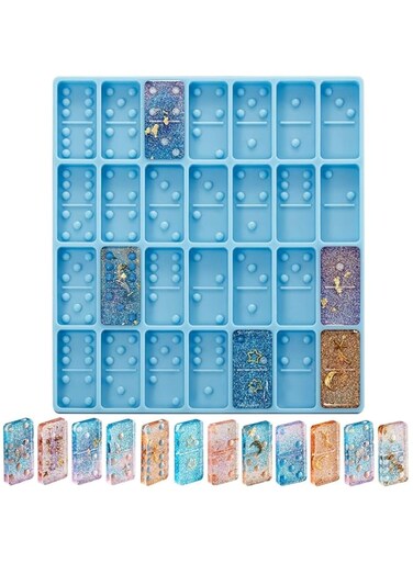 DELFINO Domino Mold, for Epoxy Domino Mold for Resin Candy Molds Clay Mold Dominoes Molds, 28 Cavities Silicone Mold for Pendant Epoxy Molds Cake Jewelry Making Tool (Blue,125 Gram)