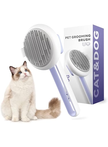 Baytion Cat Brush Dog Brush, Self Cleaning Cat Dog Grooming Brush for Short or Long Haired Cats Puppy Kitten for Daily Use to Remove Loose Undercoat, Mats, Tangled Hair and Shed Fur