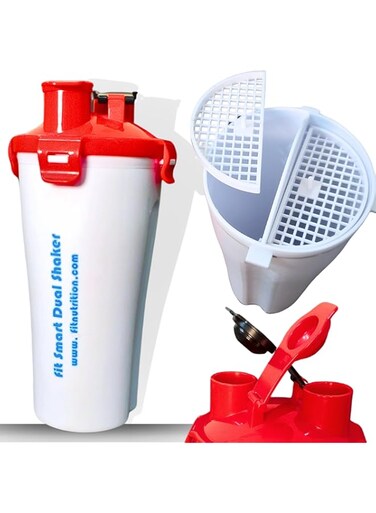 Simbaa Mall&trade; Dual Shaker Bottle 1L with 2 Compartments &ndash; Gym Bottle, Leakproof Flip-Top Lids, Grid Strainers, BPA-Free Protein Blender Cup for Gym, Workout, Office, Travel, Outdoor