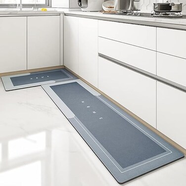 Najam Kitchen Floor Mats, 2 PCS Kitchen Mat Set, Water Absorbent and Quick Drying Kitchen Rugs, Non-slip Kitchen Carpets (Light Gray, 40 * 60+40 * 120 cm)