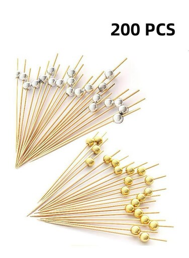 Pieces Cocktail Picks Count Sticks Wooden Toothpicks, Party Supplies Gold Pearl and Silver Pearl (Multicolour)