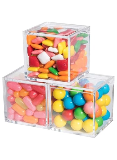FUFU Clear Plastic Storage Box 12pack with Hinged Lid - Acrylic Boxes For Wedding, Party Favor, Treats, Candy Mini Gifts, Sewing Set, Cosmetic Organizer 6x6cm