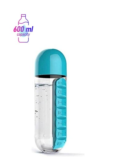 Daily Pill Box Organizer With Water Bottle Blue