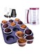 MOTIM Set of 4 Kitchen Baking Tools Set - 12 Cavity Non-Stick Muffin Tray, Batter Dispenser, Measuring Cups and Spoons Set