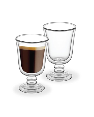 BLACKSTONE Double Wall Footed Glass Cups 200ml 2 Pieces Insulated Clear Pedestal Glass for Coffee Tea Iced Drinks and Desserts, DG960