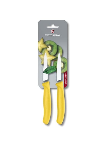 Victorinox Swiss Classic Wavy Edge Pointed Tip Paring Knife, Yellow, 6.7636.L118