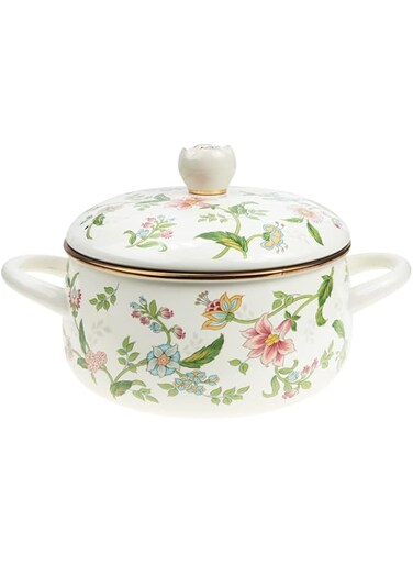ZHUGI Cookware Flat Stock Lid Pot Induction Vintage Ceramic Stockpot Pot: Oz with Saucepan Retro Enamel Bean Color Decorative Floral Stew Handles Pan Milk Non Casserole Canteen Cm Gas